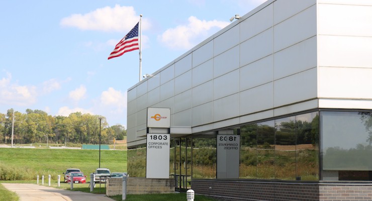 Barr-Nunn Des Moines, IA area corporate office buiding showing company logo, address, and american flag