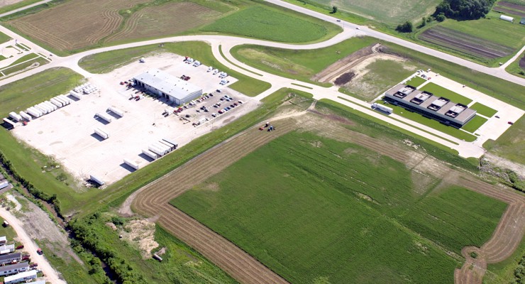Barr-Nunn Des Moines, IA area truck terminal aerial view showing truck lot and company land